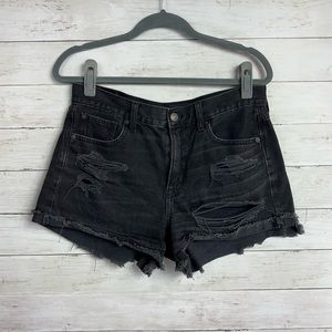 ⚡️LAST 24 HRS⚡️ American Eagle Hi-Rise Midi Black Distressed Denim Shorts